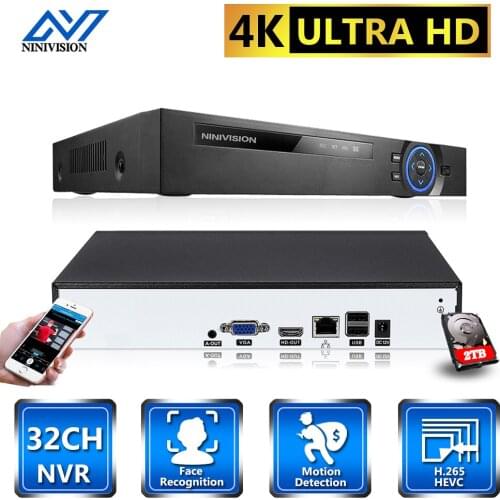 NINIVISION New H.265 Max 4K Output CCTV NVR 32CH 8MP Security Video Recorder Motion Detection ONVIF P2P CCTV NVR Face Detection