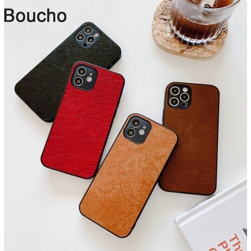Boucho Vintage Matte Leather Pattern Case For iPhone 12 Mini 11 pro Max 12Pro X XR XS Max 7 8 6 Plus Phone Cases Soft Cover