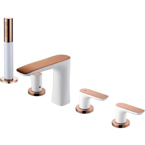 Top quality Rose gold white brass bathtub faucet Exquisite 5 hole copper bathtub faucet Set Luxury Cold hot water bathtub faucet