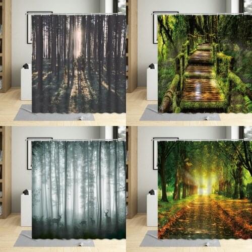 Spring Green Forest Landscape Decoration Shower Curtain Nature Forests Road Screen Curtains Waterproof With Hooks Bathroom Decor