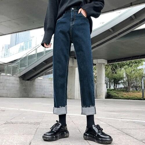 Womens Cute Jeans Wide Leg Autumn Winter Straight Capris Loose Denim Pants Female Student Jeans Pants Women