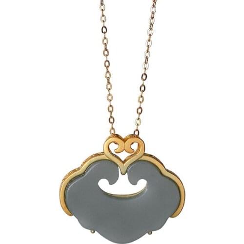 925 sterling silver gold-plated natural Hetian jade Qiemo blue pendant retro Ruyi womens necklace pendant