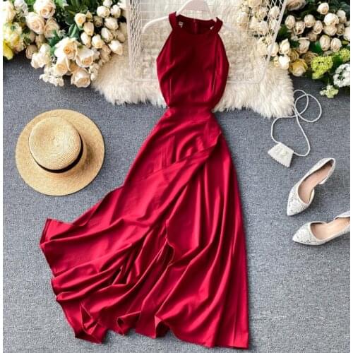 Spring summer womens runway fashion sleeveless sexy split dress female fashion chic slim long beach dress TB125