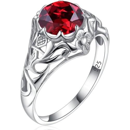 Bride Wedding Rings Vintage Garnet Crystal Real 925 Silver Rings For Women Retro Birthstone Rings Female Jewelry Handmade Gift