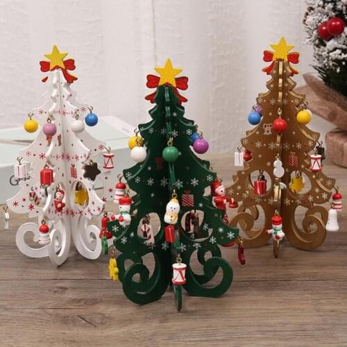 1 Set Christmas Tree Ornament Stereo Wood Fine Workmanship Desktop Christmas Tree Figurine Miniature for Home Xmas