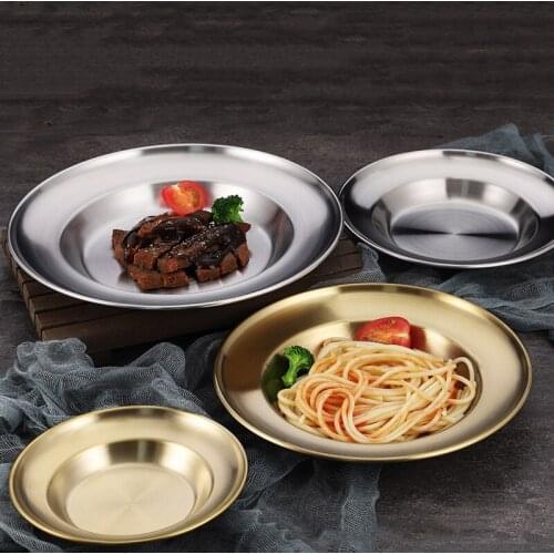 1Pc Practical Stainless Steel Dinner Plate Outdoor Picnic Tableware Round Dessert Cake Snack Salad Dish Home Kitchen Supplies