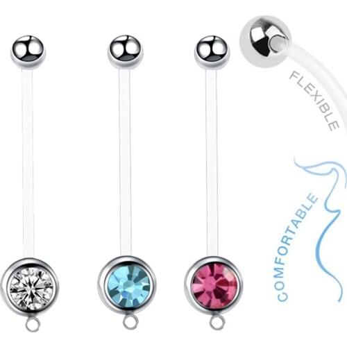12PCS PTFE Flexible CZ Crystal Pregnant Belly Button Rings for Women Maternity Navel Piercing Belly Ring Piercing Can Add Charm