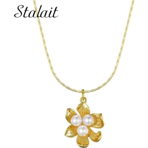 2020 High Quality Gold Pearl Flower Necklaces Jewelry For Women Copper Necklace Aesthetic Accessories