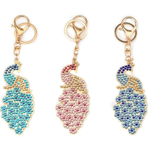 3Pcs Full Drill 5D DIY Peacock Keychain Key Ring Diamond Embroidery Painting Gift Cross Stitch Needlework Women Bag Keychain
