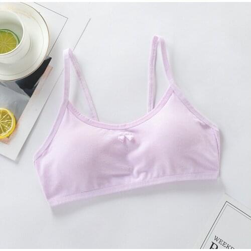 5PCS Solid color Cotton Spandex Teen bra girl vest for 8-18 Years Adolescente Kids Underwear Training with Chest Pad cute tops