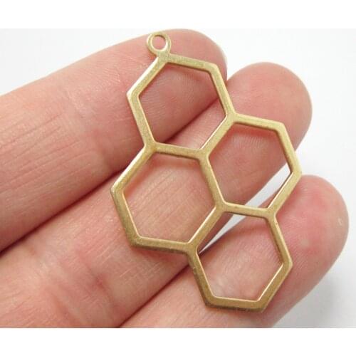 Brass earring charm 42x27x1mm Brass honeycomb charms beehive hexagon pendant Findings 6pcs R1319