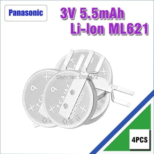 4pcs NEW Panasonic ML621 ML621S ML-621S ML621S/DN ML-621S/DN 621 3V Rechargeable button battery with pins