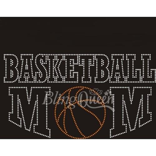 BlingQueen 25PCS/LOT Hot Fix Rhinestone Motifs Heat Transfers Basketball Mom Design