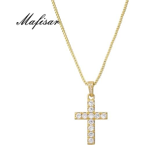 Mafisar Hip Hop Cross Pendant Necklace Micro Pave AAAA+ Cubic Zirconia Egyptian Style Gold Chain Necklace