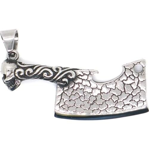 Unisex 316L Stainless Steel Cool Punk Gothic Skull Knife Classic Pendant Chain