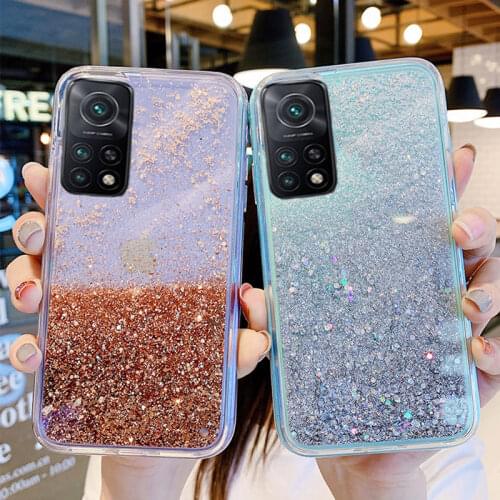 Glitter Phone Case For Xiaomi 11 10T Redmi Note 9s 9 8 Pro 7 8A Poco X3 NFC M3 Dynamic Liquid Starry Bling Quicksand Cover Caqa