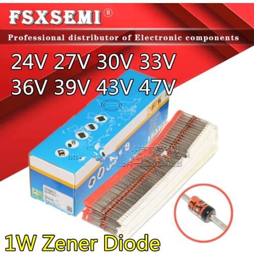 100pcs 1W Zener Diode 24V 27V 30V 33V 36V 39V 43V 47V 1N4749A 1N4750A 1N4751A 1N4752A 1N4753A 1N4754A 1N4755A 1N4756A