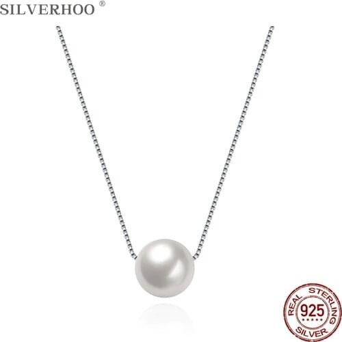 SILVERHOO 925 Sterling Silver Shell Pearl Women Necklaces Elegant Creative Fine Jewelry Wedding Couple Imitation Pearls Pendant