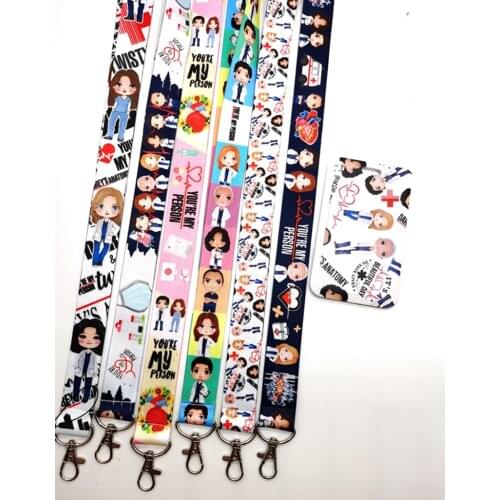 Hot Sale! 10 sets Greys Anatomy Doctors nurse Lanyard Neck Strap Card Bus ID Holders With Key Chain