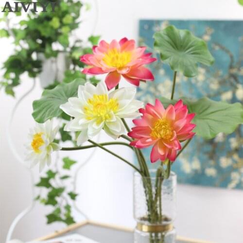 Artificial flower lotus flower simulation bouquet green plant wedding props home shooting decorative silk enamel