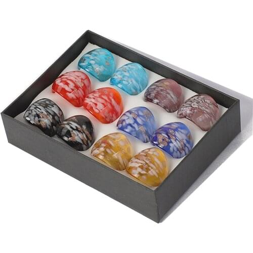 Wholesale Lots Mix 12Pcs Summer Style Murano Glass Lampwork Ring Birthday Men Women Wedding Party Valentine Gift Fashion Jewelry