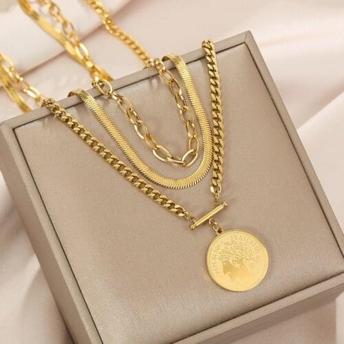 XIYANIKE 316L Stainless Steel 3 Layer Gold Color Round Necklaces Trendy Simple Chain Choker 2021 New Pendants For Women Collier