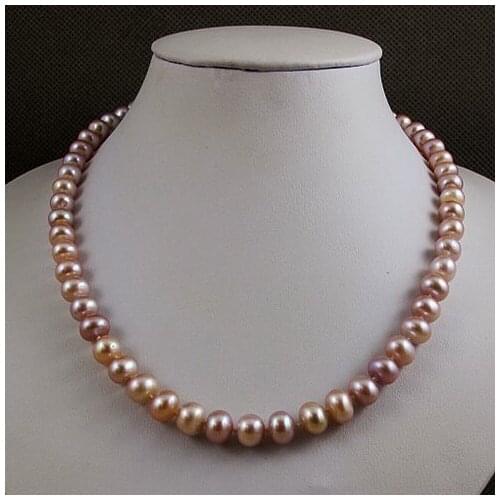 Unique Pearls jewellery Store,45cm AA 8-9MM Purple Off Round Freshwater Pearl Necklace,Charming Women Gift