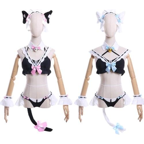 NEKOPARA OVA Cosplay Costumes Chocolat And Vanilla Bunny Girl Cat Maid Uniform Cute Sexy Women Bowknot Tops Ruffle Underwear Set