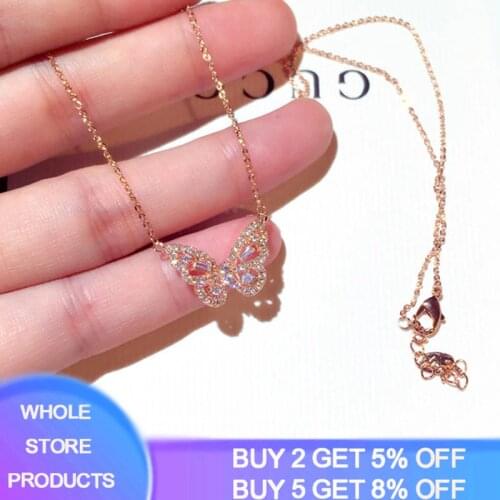 Hot Sale New Arrive Zirconia Butterfly Necklace Charm Bling CZ Rose Gold Butterfly Silver 925 Jewelry Pendant Bijoux for Women
