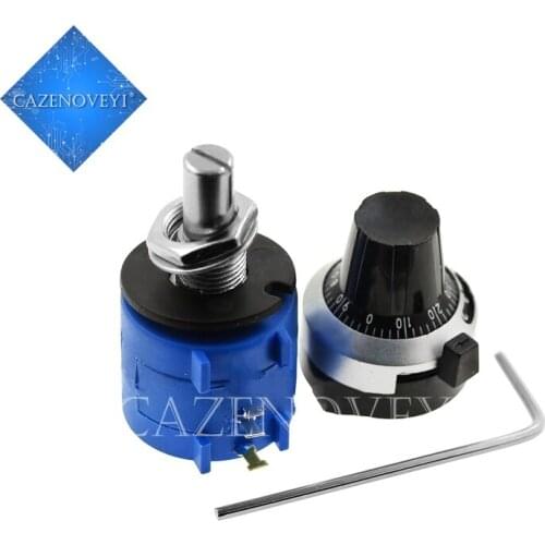3590S-2 3590S Series Precision Multiturn Potentiometer 10 Ring Adjustable Resistor+Turns Counting Dial Rotary 6.35mm Knob