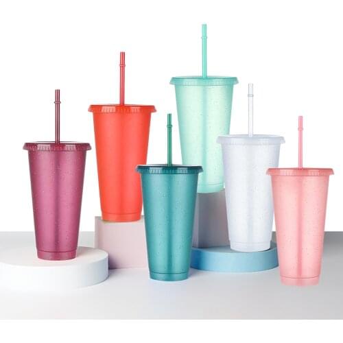 Reusable Flash Powder Tumbler With Lid Matte Finish Straw Cup DIY Plastic Cold Water Bottle Coffee Mug Outdoor Swim Party Gift