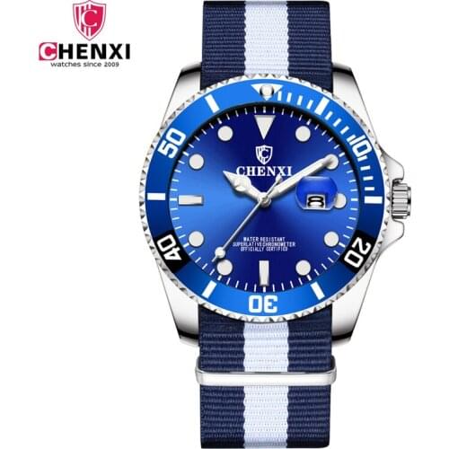 CHENXI Fashion Mens Watch Creative Nylon Belt Sports Trend Leisure All-match Luminous Waterproof Quartz Watch WA187