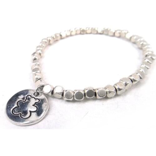MOODPC Free Shipping Fashion shiny alloy aquare beads with bear charm Vintage women metal Bracelet
