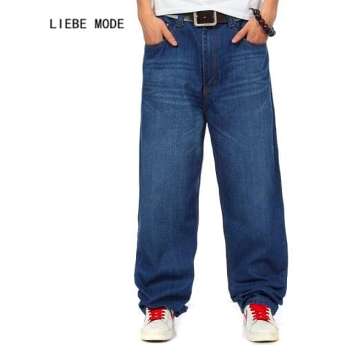 Mens Wide Leg Denim Pants Hip Hop Blue Casual Baggy Jeans Trouser for Rapper Men Relaxed Jean Skateboard Pants Plus Size 44 46