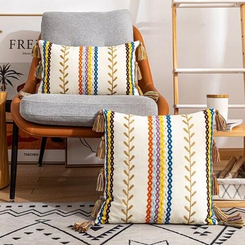 Embroidery Cushion Cover Black Lvory 45x45/30x50cm Boho Style Gold Embroidered Cotton Pillow Cover For Living Room Sofa Chair