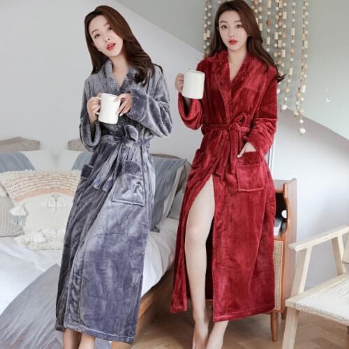 Plush Long Nightgown Spring Autumn Unisex Bathrobe Winter Plus Velvet Thick Coral Fleece Sleepwear Female Homewear Oversized y6
