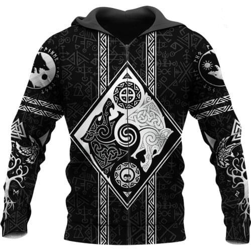 New Fashion Zipper Hoodie Beautiful Viking Pattern 3D All Over Printed Sweatshirt Unisex Casual Harajuku Hoodie DLL32