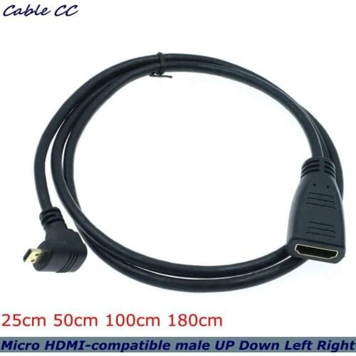 90 Degree Elbow Micro HDMI Male to HDMI-compatible Female Adapter HD 4K Connector Converter for Raspberry Pi 4 GoPro
