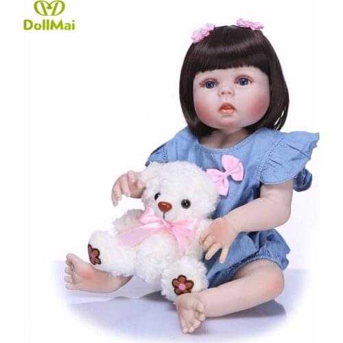 Full silicone reborn baby dolls 22"55cm bebe real reborn menina with bear plush children birthday gift toy dolls reborn