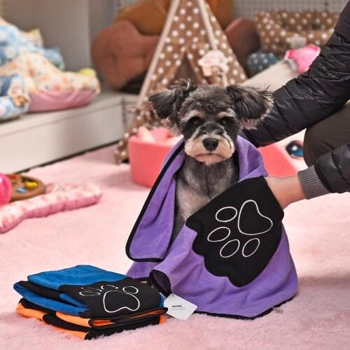 Super Pet Dog Drying Towel with Paw Striped Pocket Ultra-absorbent Animal Cat Bath Towel Microfiber Convenient Soft 86*49cm