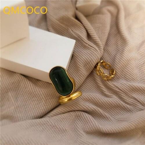 QMCOCO 925 Silver Green Stone Ring Design Vintage To Make Old Adjustable Handmade Fashion Fine Jewelry For Woman Gift