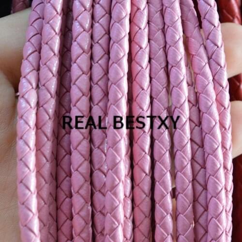 REAL BESTXY 5m/lot 5mm pink braided round leather cords knit leather strips leather straps leather threads for bracelets make