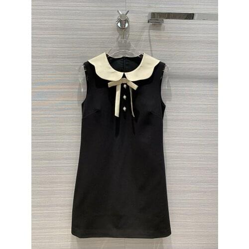 Mini Eureeky Luxury Black Dress Women 2021 Early Spring High-end Brand Sweet Petals Bow Button Sleeveless A-line Short Dresses