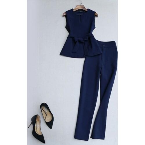 Chic Women Sleeveless Slim Waist Suit Vest + High Waist Pencil Suit Pants Office Lady Clothing Set