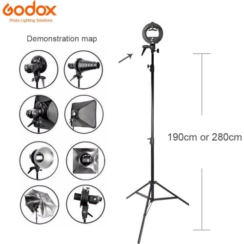 Godox 190cm/280cm Heavy Duty Light Stand + S-Type Durable plastics Bracket Bowens Mount Holder for Speedlite Flash Snoot Softbox
