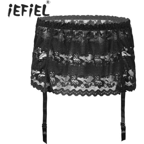 Women Sissy Lace See-through Elastic Waistband Suspenders Girdle Garters Adjustable Belt for Stockings Sleepwear Nightwear