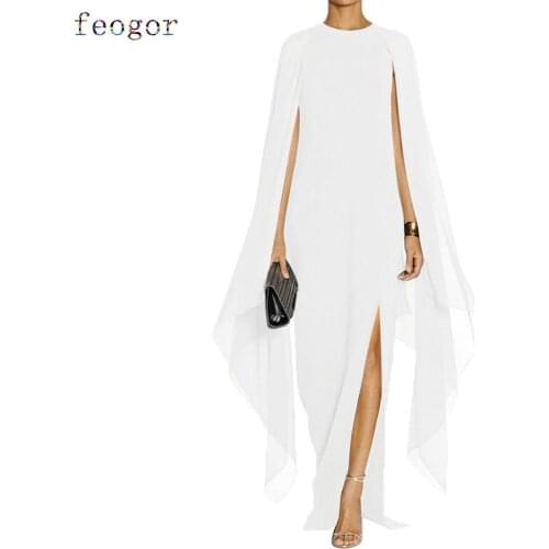 Womens Double-Layer Split Chiffon Slim Dress Elegant Long Dress Female Urban Casual Commute Paty Womens Clothing Autumn 2021