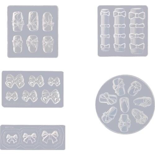 1pcs Silicone Bow Nail Carved Mold 3D Relief Sculpture Stamped Stencil Nail Art Stencils DIY UV Gel Japanese Style Manicure Tool