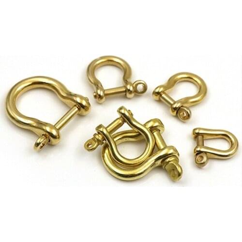 1piece Solid Brass Carabiner D Bow Staples Shackle Fob Key Ring Keychain Hook Screw Joint Connector Buckle