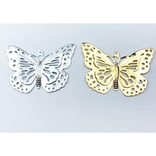 10pcs 30x50mm Metal Filigree butterfly Hollow Charm for Brooch Earrings Jewelry Making Wholesale
